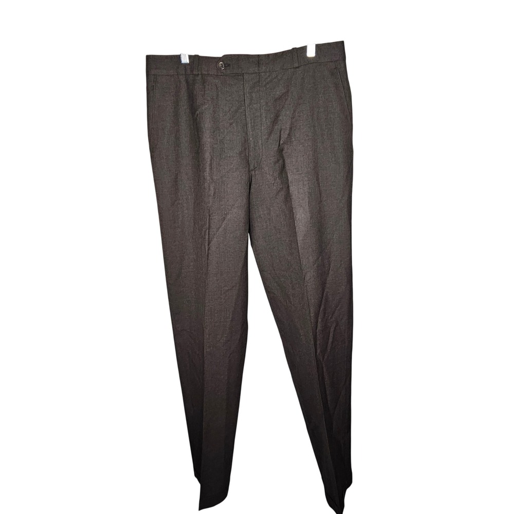 Cricketeer Men's 100% Wool Dress Trousers Brown Charcoal Cuffed Flat Front Waist - Picture 2 of 7